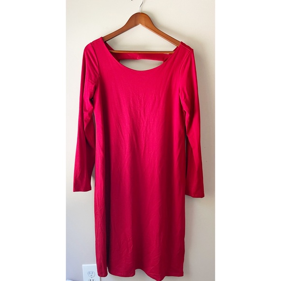 Eileen Fisher Viscose Jersey Ballet Neck Cut Out Back Scarlet Red Dress Medium - Picture 3 of 5